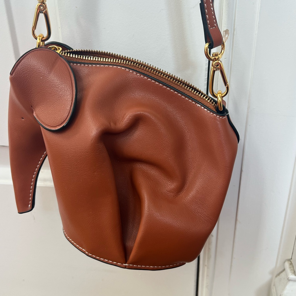Elephant Crossbody Faux Leather Cognac Gold